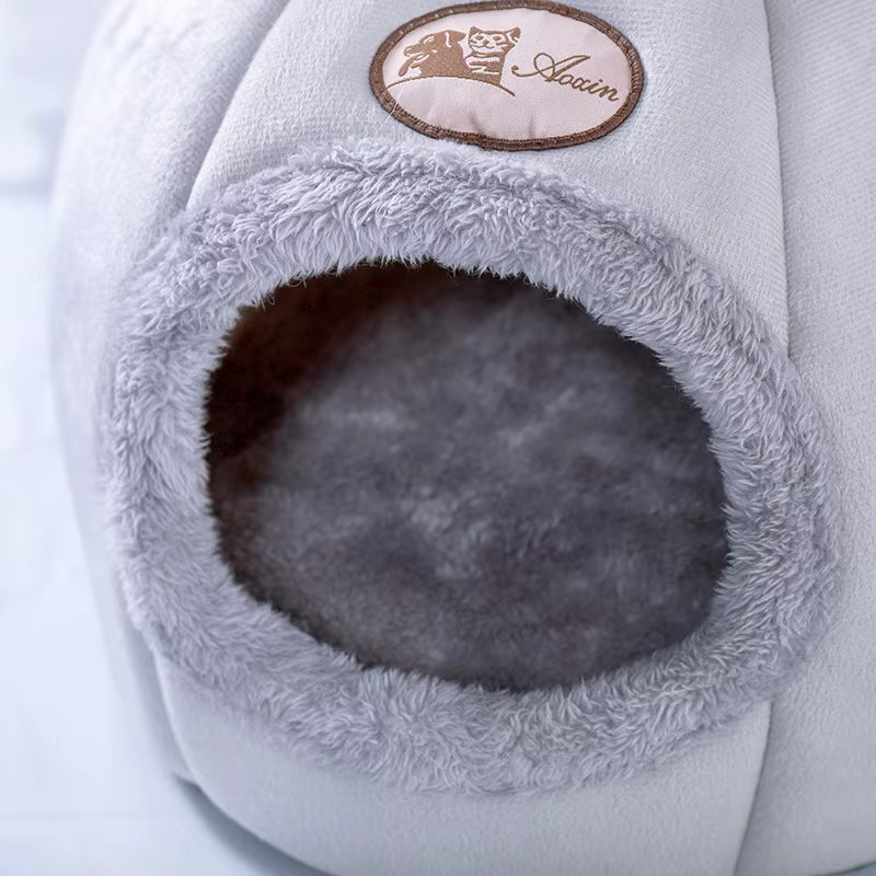 Cozy Winter Cat Bed & Small Dog House - Deep Sleep Comfort Tent Nest for Pets